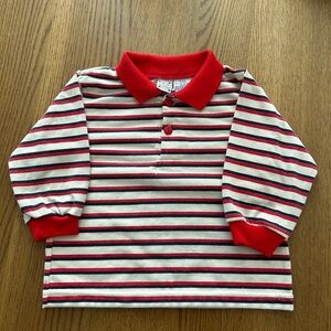 VTG Little By Little Striped Red White L/S Kids Polo Shirt 12-18 Months
